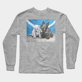 Scottie And Westie Pups With Scottish Flag Long Sleeve T-Shirt